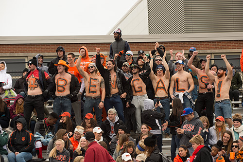 Fans cheer on the Buffalo State Bengals football team