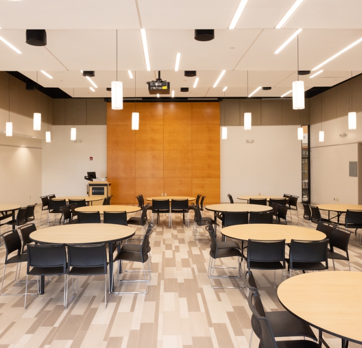 Costello Hall with tables and chairs